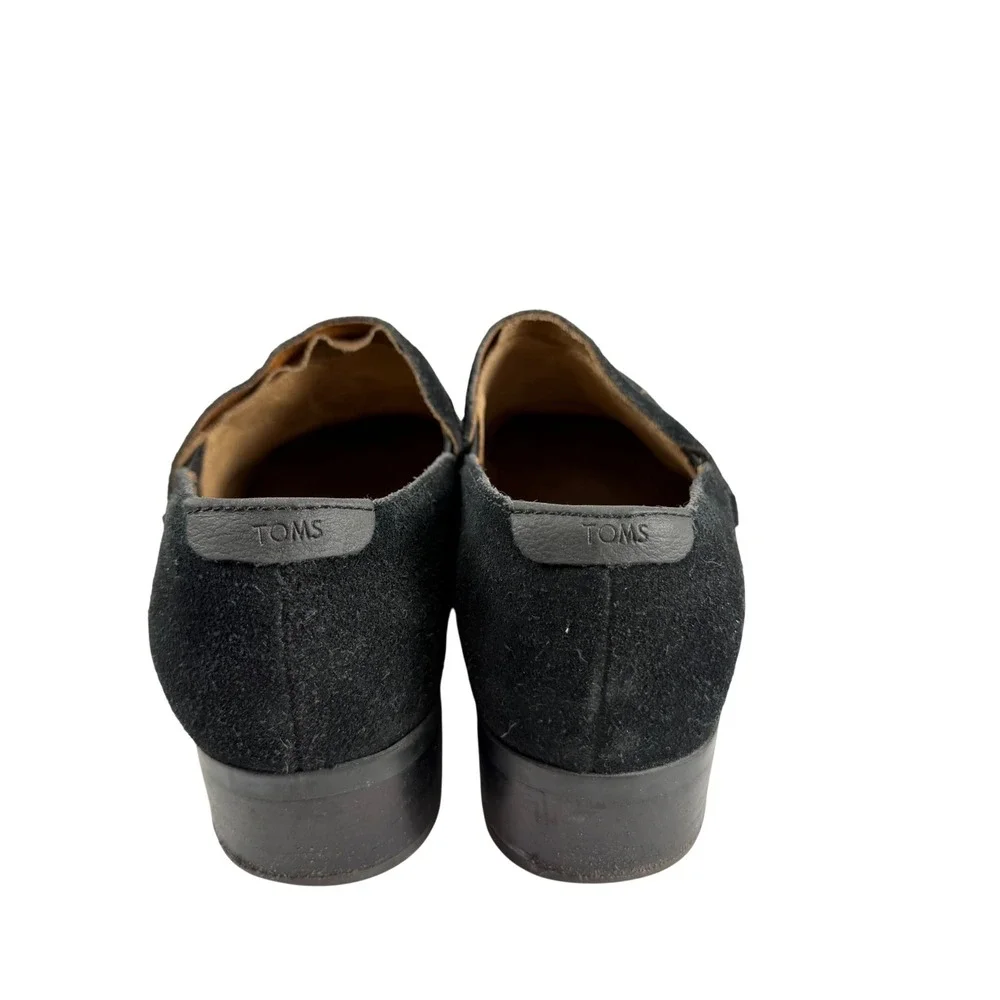 TOMS Shaye Black Suede Slip On Booties Block Heel Womens Sz 8 Minimalist Casual